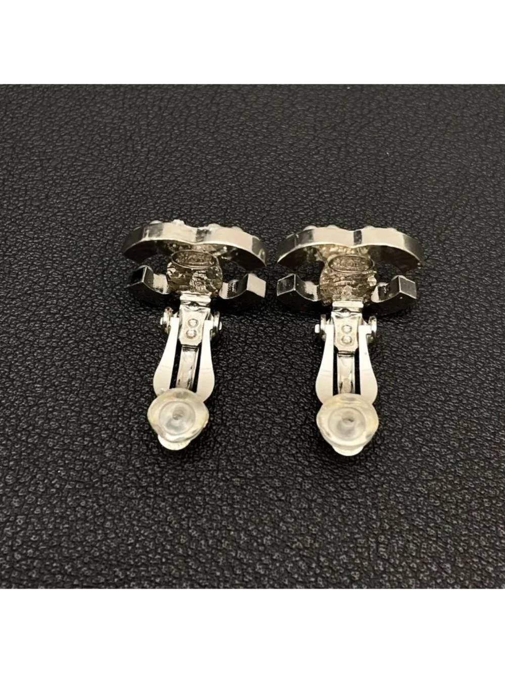 Chanel CC Logo Earrings Faux Pearl Silver Coco